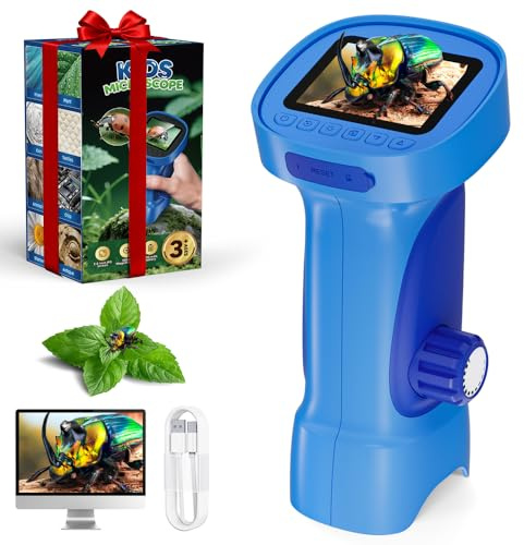 1000X Microscopio Bambini, Temodu Microscopio Digitale Bambini da 2.4‘’, con 8 luci LED Regolabili, può essere utilizzato come regalo di compleanno o di Natale 3 agli (Blue)