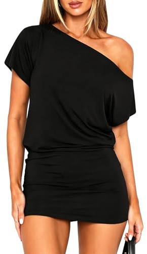 Coloquin Women Off Shoulder Short Sleeve Mini Dress Y2k Bodycon T Shirt Dress Casual Party Going Out Dresses