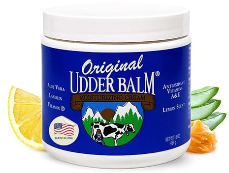 Original Udder Balm Jar - Made in USA - Extra Thick Udder Cream & Hand Balm for Dry Skin, Cracked Heels, Rough Hands – Deep Moisture Heel Cream & Foot Moisturizer with Aloe Vera, 16 Fl Oz