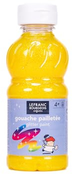Lefranc Bourgeois 188386 Kinder Glitterfarbe - Glittergel auf Temperabasis, abwaschbar, Plakatfarbe in 250ml Flasche - Gelb