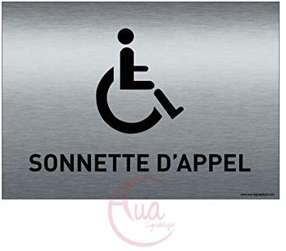AUA SIGNALETIQUE - Plaque de porte Aluminium brossé imprimé AluSign - 210x150 mm - Double Face adhésif au dos (Sonnette d'appel)