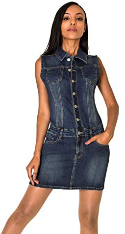 Nina Carter Vestido vaquero corto para mujer, de verano, de mezclilla, corte ajustado, Dark Blue S388, M
