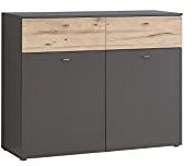 FORTE Como Kommode mit 2 Türen und 2 Schubladen, Holzwerkstoff, Uni Wolfram Grau / Planked Eiche, 120,1 x 94,5 x 41,3 cm