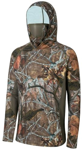 BASSDASH UPF 50+ Men’s Hunting Shirts with Mask Long Sleeve Camo Fishing Hoodie