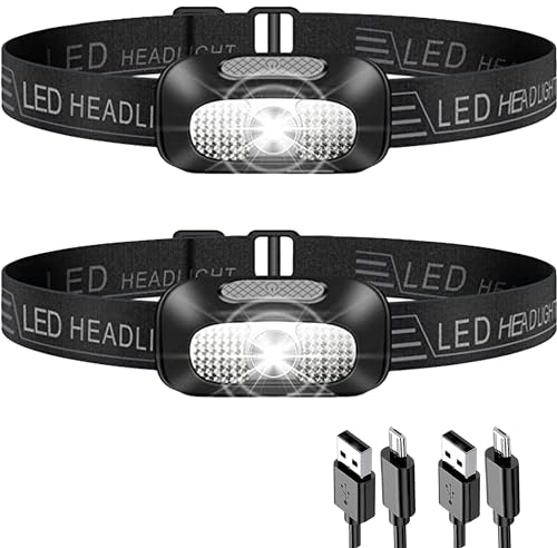 NREDXOON LED Stirnlampe Wiederaufladbar USB-C – Leichte Kopflampe mit Akku & 5 Lichtmodi inkl. Rotlicht, IPX4 Wasserdicht, Extrem Hell für Camping, Joggen, Heimwerken & Notfälle(2 Stück)