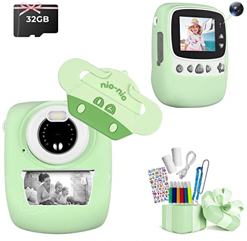Appareil Photo pour Enfants, 30MP 1080P Appareil Photo instantané Camera pour Enfants Impression Photo Noir et Blanc, Appareil Photo numérique pour Enfants avec Carte TF 32GB, Vert