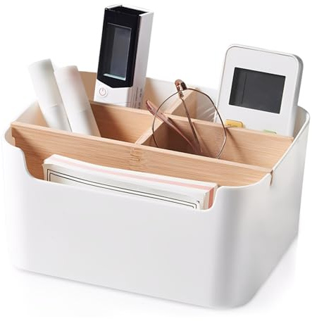 Stifte Organizer, Bambus Tisch Organizer Desktop, Stiftehalter 5 Fächer mit Trennwänden Schreibtisch Organizer Stiftehalter Schreibtisch Organizer Holz Büro Organizer für Studium Büro Kinder (Weiß)