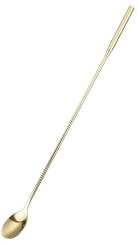 uxcell Cucchiaio per mescolare con manico lungo, in acciaio inox, per barista, cocktail, cucchiaio da bar (lunghezza: 300 mm, oro chiaro)