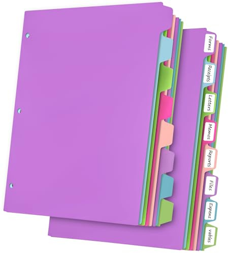 habgp 16Pcs/2 Set Binder Dividers with Tabs, 8 Color Tab for 3 Ring Binder Dividers, Page Folder Dividers for 3 Ring Binder Sheet Paper Protectors, Plastic Tabbed File Dividers with Tabs S099