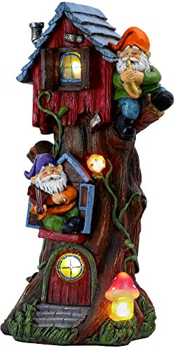TERESA'S COLLECTIONS 11 Tall Large Garden Statues Gnome Treehouse with Solar Outdoor Light, Dad Gifts for Men,Resin Garden Decor Lawn Ornaments for Patio Yard Decor Gifts for Dad and Mom
