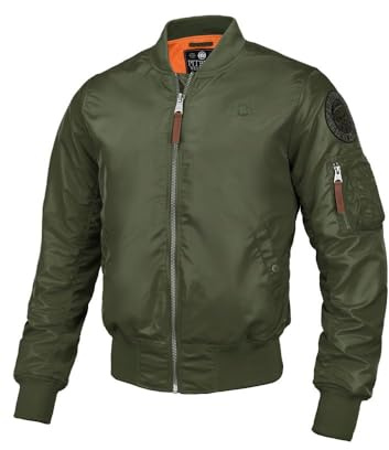 PITBULL - Giacca Uomo Mezza Stagione Flyers Bomber, Giubbotto Uomo Primaverile Autunnale, Bomber Jacket, Mens Jacket, Giubotti, Le Cerniere in Metallo, Giubino - Giacca Estiva Taglia L Oliva