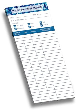 JW House To House Field Service Tracker - JW Return Visit book - Field Service Report