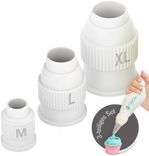 CukkiCakes 3 tlg Adapter-Set für Spritzbeutel Mit Tüllen, Spritztüllen Set, Spritzbeutel Einweg groß und Klein, Tüllen, Krapfenspritze, für Cupcakes, Tortendeko Blumen, Krapfen, Berliner.