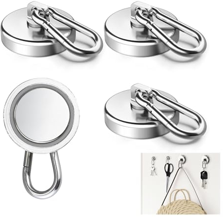 aghoer Mousqueton Magnétique Extra Fort, 4 Pièces Crochets Magnétiques, Crochets Magnétiques Rotatifs à 360°, Crochet Magnétique Extra fort, 25mm 22kg Crochet Aimanté Neodyme, pour Cuisine