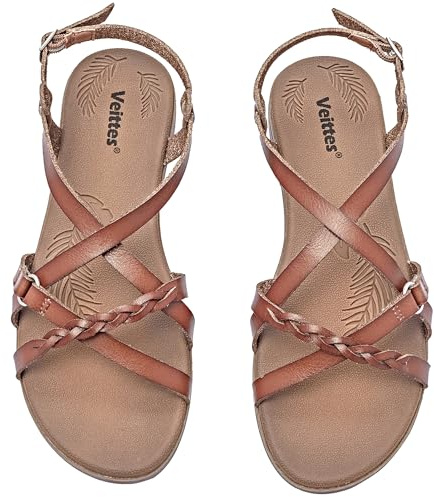 Veittes Sandales plates pour femmes– sandales à lanières croisées de mode décontractée.(2207023,LB/MF,42)