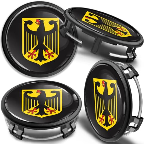 SkinoEu 4 x 75 mm, navskydd, fälgskydd, kompatibel med Mercedes Benz navskydd, fälgkåpa, navkapslar, navkapslar, aluminiumfälgar, gul, svart, tysk flagga cm 77