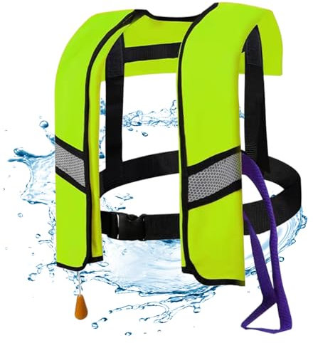 Blogiiup Angeln Rettungsweste, Rettungswesten Automatische Inflation 150N Nylon verstellbare Schnalle Schwimmweste mit reflektierenden Streifen tragbare Wassersport-Rettungsweste (eine Größe, grün)