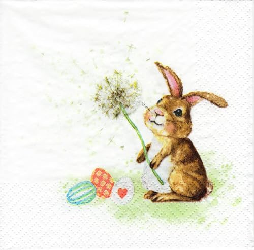 Lot de 20 serviettes avec motif lapin, printemps, Pâques, décoration de table d'été, découpage, technique de serviette, 33 x 33 cm