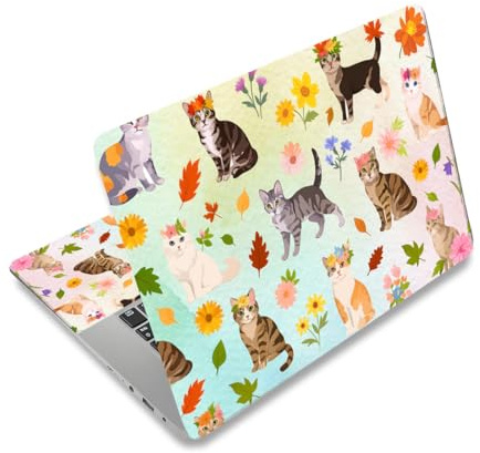 PLIGREAT Autocollant pour Ordinateur Portable Autocollants Universels en PVC pour Ordinateur Portable Lot de 12 autocollants Réutilisables pour Ordinateur Portable 13 13.3 14 15 3 Chats Mignons