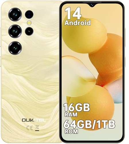 OUKITEL C2 Smart Phones - 5000mAh Large Battery Mobile Phones,16GB RAM+64GB ROM+1TB,6.52 HD+ Large Screen,4G Dual SIM Free Unlocked,5G WiFi/OTG/GPS/Gold