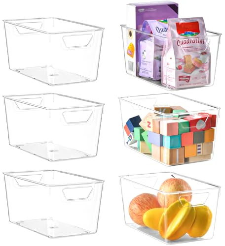 Stebopum Lot de 6 Boite de Rangement Plastique, Boite Rangement Cuisine avec Poignée, idéale pour Panier Rangement Salle de Bain ,Garde Manger