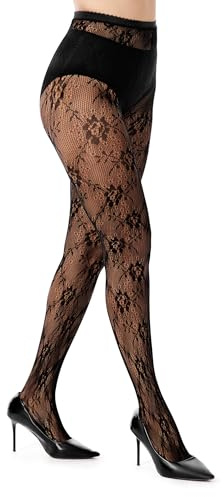 Kiiwah 1 Paio Collant Donna Fantasia, Elastico Calze Pizzo, Collant Donna Particolari con Motivo Floreale, Calze a Rete Sexydonna Hot Vita Alta per Carnevale Halloween Club Feste Data