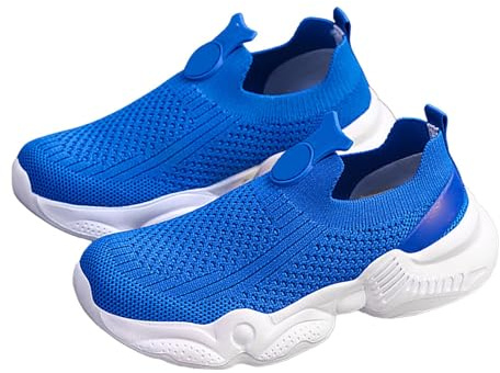 Zapatillas acolchadas para niños, a la moda, ligeras, descalzas, sin cordones, de malla transpirable, para caminar, caminar, parque, Blue, 31 EU