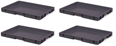 1a-TopStore 4 Stk. Transport-Stapelkasten TK650-0, Grau, 600x400x50 mm, PP, 7,7 Liter, 30 kg Traglast, Lebensmittelecht, Made in Germany, Industriequalität