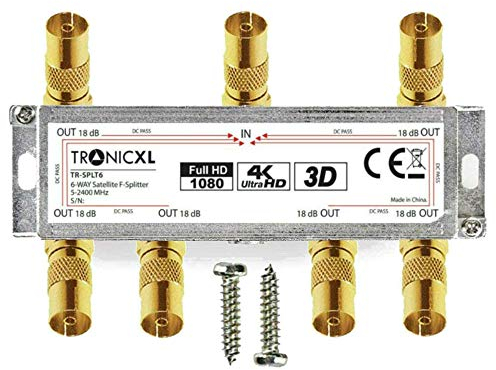 TronicXL 6fach Premium Koax Antennenverteiler HD 3D 4K Verteiler Weiche Splitter zb für DVBT DVBT2 DVBC SAT Unicable Kabelfernsehen Unitymedia Vodafone Kabel Deutschland Kabelfernseh 6er 6-fach HDTV