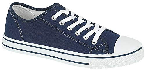 MyShoeStore Men's Canvas Trainers Casual Lace up Low Cut Plimsolls Flat Gym Sports Skate Shoes Lightweight Sneakers Non-Slip Rubber Sole Navy Blue 12 UK