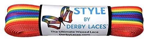 Derby Laces Style Wide 10mm Waxed Laces For Roller Skates, Hockey Skates, Boots, And Regular Shoes (Rainbow Stripe, 72 Inch / 183 Cm)