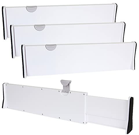 SENENQU 4 Pack Adjustable Drawer Dividers 4 High, 15-21 Expandable Drawer Organizer, Extendable Drawer Separators with Foam Edges for Kitchen Bedroom Drawer Storage