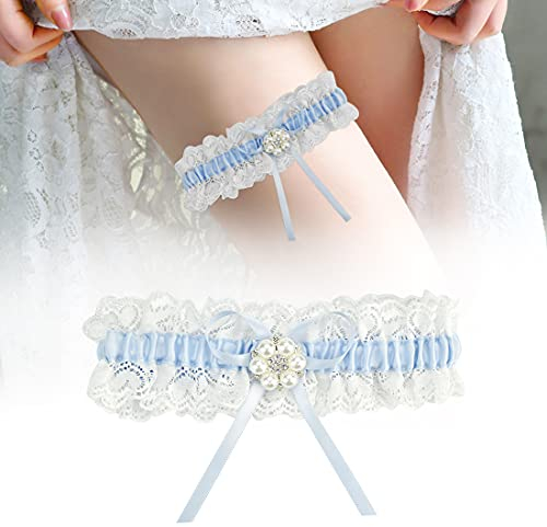 DURANTEY Strumpfband zur Hochzeit Spitze Bogen Hochzeitsstrumpfband Weisses Brautstrumpfband Garters Strumpfbänder Hochzeit Strumpfband für Wedding Brautaccessoires Damen (Blau)