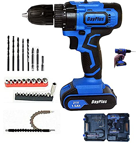 DayPlus Avvitatore a Percussione 21V con 1 Batteria, 2 Marce, Luce LED, Caricatore Rapido, 18+1 Livelli Coppia, 29 Pezzi Set Accessori