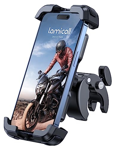 Lamicall Handyhalterung Motorrad, Handyhalter Fahrrad - 2025 Universal 360° Lenker Halter für iPhone 16 15 14 Pro Max Plus, SE, 13 12 Pro Max Mini, 11 Pro Max, Xs, XR, X, 8, 7, Samsung S23, Smartphone