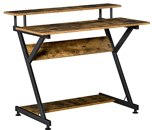 HOMCOM Industrial Computer Desk with Monitor Stand, 100 x 60cm Compact Desk for Small Spaces, Home Office Desk, Rustic Brown