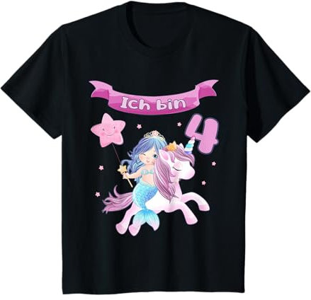 4. Geburtstag – Einhorn und Meerjungfrau Mädchen 4 Jahre T-Shirt