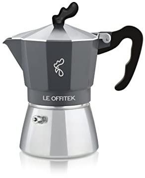 Le Offitek Caffettiera MAGNETIKA 3 TZ, Induzione, Design italiano, Alta qualità, Valvola Anticalcare, Piastrina Filtro Microforata Laser, Compatibile su fornelli con elementi da 100 mm di diametro