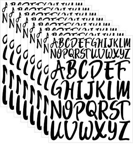 8 Fogli Adesivi Lettere Alfabeto Corsivo, 2,5cm 5cm Lettera Maiuscola Adesiva Lettere Autoadesive Grandi in Vinile Impermeabili per Artigianato Cassette Postali Murali Indoor e Outdoor (Nero)