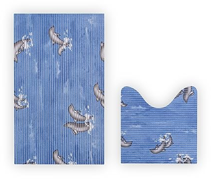 Bestlivings Teppich Badgarnitur 2-teilig - Delphin - Weichschaummatte (80x48cm / 48x48cm) - Badvorleger Badteppich Badezimmerteppich - Antirutsch Bad Dusche
