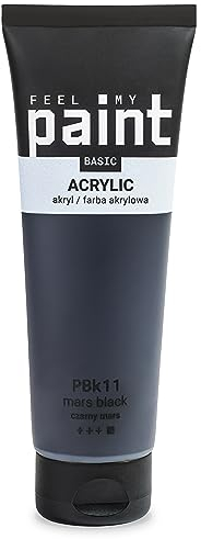 FeelMyPaint Acrylfarbe Schwarz – 120 ml hochpigmentierte Künstlerfarbe zum Malen auf Leinwand, Papier, Stoff, Holz, Glas, Keramik, Metall, Stein