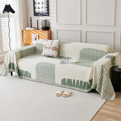 VanderHOME Copridivano, Copridivano Universale Quattro Stagioni, Copritutto per Divano Arredamento per La Casa, Coperta per divano in Ciniglia con Frangia Delicata 180 * 130cm-Verde