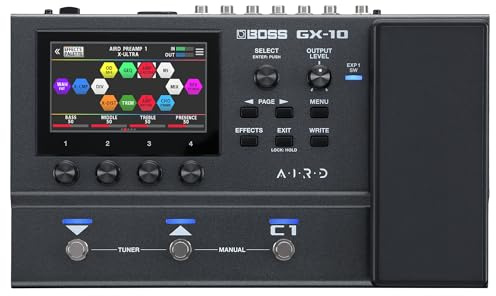 BOSS GX-10 Compact Guitar and Bass Effects Processor, GX-100 Sound Motor, Colour Touch Display, 32 Amp Types and 170 BOSS Multimode Effects, Footswitch and Pedal