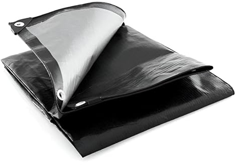 Heavy Duty Black Tarpaulin 3 x 3 m - 235 GSM Waterproof Cover with Rubber Reinforced Corners - Extra Strong UV Resistant Ground Sheet for Camping, Garden Furniture, Car, Construction, Outdoor Use