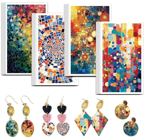 OLYCRAFT 24pz Carta da Trasferimento in Argilla A Tema Mosaico 4 Design Carta per Trasferimento A Mosaico Colorato per Argille Polimeriche Fogli di Trasferimenti per Creazione di Gioielli Orecchini