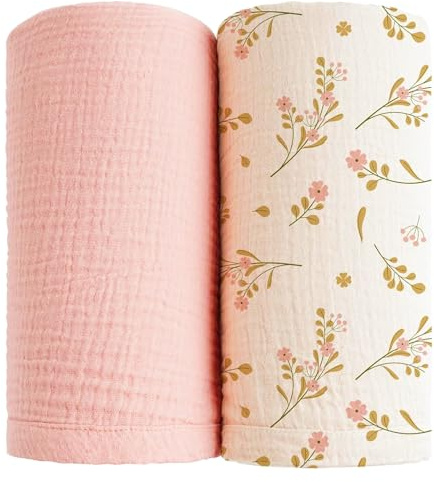 MiuK!ns Coperte per bambini coperta in mussola per neonato, 100% cotone per neonato, super morbida e leggera per bambino, bambina, ragazzo - 120X120cm (Fiori rosa)