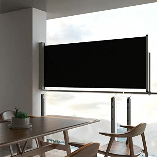 IKAYAA Seitenmarkise Ausziehbar 100 x 300 cm, Sichtschutz, Sonnenschutz, Blickdicht, Seitenrollo, Markise Ausziehbar für Balkon, Terrasse, Garten, Schwarz