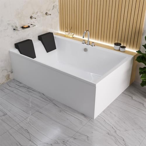 Baignoire ECOLAM Crown LUX 190x120 cm pour deux personnes + tablier et 2 appuis-têtes noirs | baignoire de qualité supérieure | Bonde et pieds + silicone | Ensemble complet