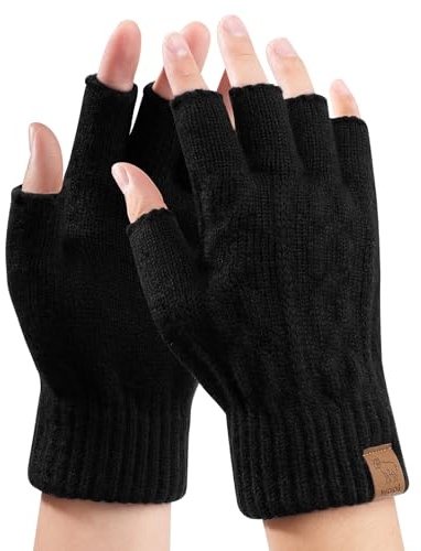 Voqeen Gants Hiver Homme Femme sans Doigts 100% Laine Mitaines Chauds en Tricot pour Conduite Travail Thermiques pour Adultes