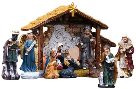 Set di 12 presepi natalizi tradizionali, statue in resina e presepe per stalla, presepe, set natalizio con figure